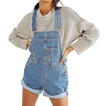 Stylish Talakeno Women's Denim Bib Overall Shorts for Summer