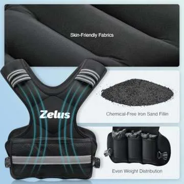 ZELUS Weighted Vest for Men and Women | 4-10lb/11-20lb/20-32lb Vest with 6 Ironsand Weights for Home Workouts | Adjustable Body Weight Vest Exercise Set for Cardio and Strength Training (11-20 lb.)