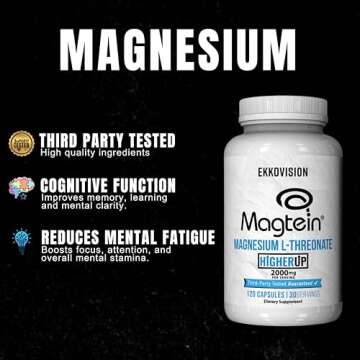 Ekko Magtein Magnesium L-Threonate, Memory & Cognitive Function Support, Magnesium Supplement with Essential Minerals for Men & Women, 2000 MG Per Serving, 120 Easy-to-Swallow Capsules