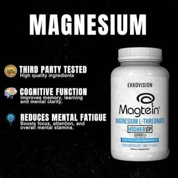 Ekko Magtein Magnesium L-Threonate, Memory & Cognitive Function Support, Magnesium Supplement with Essential Minerals for Men & Women, 2000 MG Per Serving, 120 Easy-to-Swallow Capsules