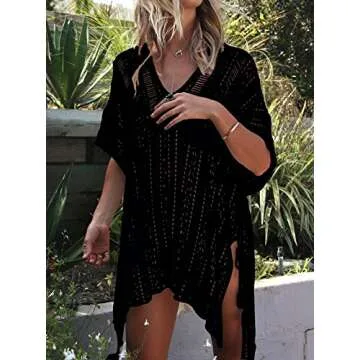 Jeasona Women’s Bathing Suit Cover Up | Crochet Bikini Dress (Black, M)