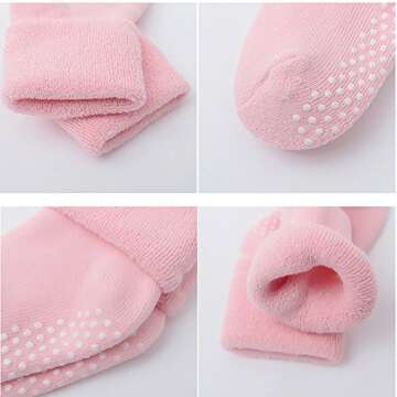 VWU Baby Toddler Kids Ankle Crew Socks with Grips Unisex Warm Thick Cotton Winter Socks 3-12 Months 6 Color