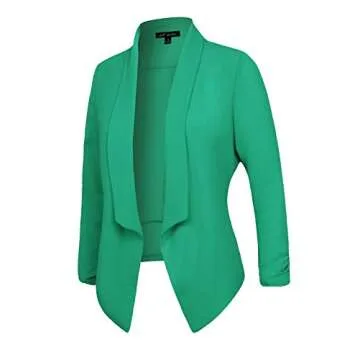 Michel Women's 3/4 Sleeve Blazer Light Weight Chiffon Casual Open Front Cardigan Jacket Work Office Style with Plus Size