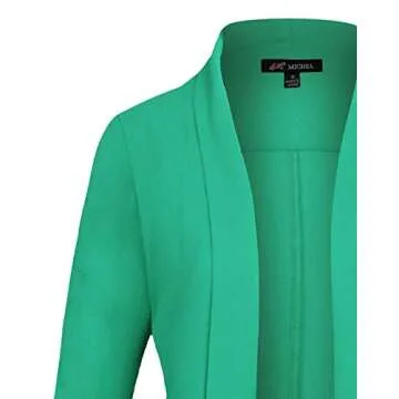 Michel Women's 3/4 Sleeve Blazer Light Weight Chiffon Casual Open Front Cardigan Jacket Work Office Style with Plus Size