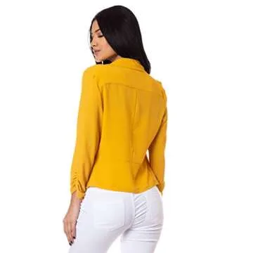 Michel Women's 3/4 Sleeve Blazer Light Weight Chiffon Casual Open Front Cardigan Jacket Work Office Style with Plus Size