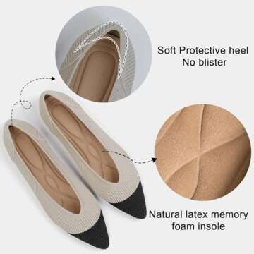 TINGRISE Women's Flats Shoes Pointed Toe Knit Ballet Comfortable Dressy Slip On Flat Black and Beige US8.5