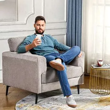 CDCASA Accent Chair, Linen Fabric Oversized Mid Century Modern Chair Set of 1, Comfy Upholstered Armchair Reading Accent Chairs Sofa Chairs for Bedroom Living Room, Light Brown