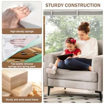 CDCASA Accent Chair, Linen Fabric Oversized Mid Century Modern Chair Set of 1, Comfy Upholstered Armchair Reading Accent Chairs Sofa Chairs for Bedroom Living Room, Light Brown