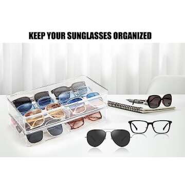 BOPai Acrylic Sunglasses Organizer with Lid, Stackable Glasses Storage Organizer - 2 Pack