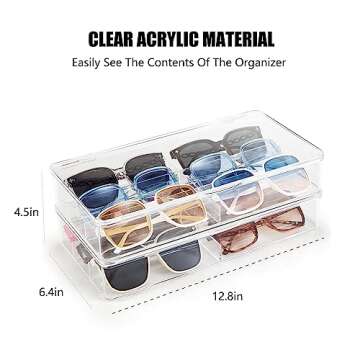 BOPai Acrylic Sunglasses Organizer with Lid, Stackable Glasses Storage Organizer - 2 Pack