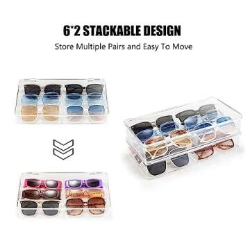 BOPai Acrylic Sunglasses Organizer with Lid, Stackable Glasses Storage Organizer - 2 Pack