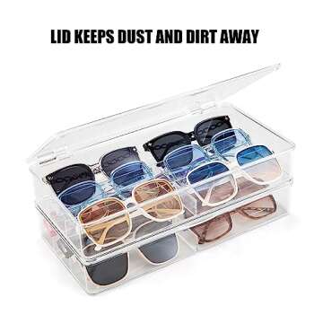 BOPai Acrylic Sunglasses Organizer with Lid, Stackable Glasses Storage Organizer - 2 Pack