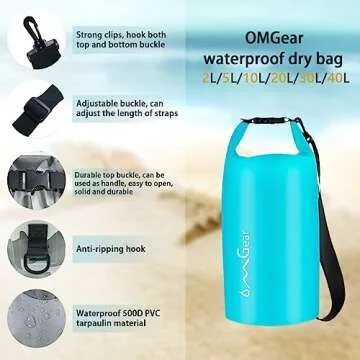 OMGear Waterproof Dry Bag Backpack Phone Pouch 40L/30L/20L/10L/5L Floating Dry Sack for Kayaking Boating Outdoors Activities