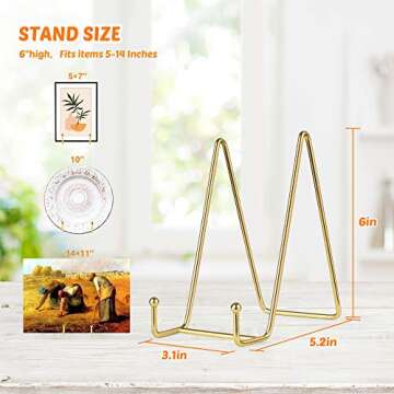 Mocoosy 2 Pack 6 Inch Gold Plate Stands for Display, Metal Square Wire Easel Stand, Plate Holder Display Stands, Picture Frame Stands for Display Photos, Decorative Platter, Plaques and Table Arts