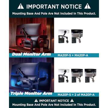 ULTRARM Heavy Duty Extension Arm [Accessory Only - Requires MA20P-S Single Monitor Arm for Use] Dual...