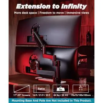 ULTRARM Heavy Duty Extension Arm [Accessory Only - Requires MA20P-S Single Monitor Arm for Use] Dual 49" Vertical Stacked Monitor Mount Height Adjustable - 100x100 VESA Mount, Black, MA20P-A