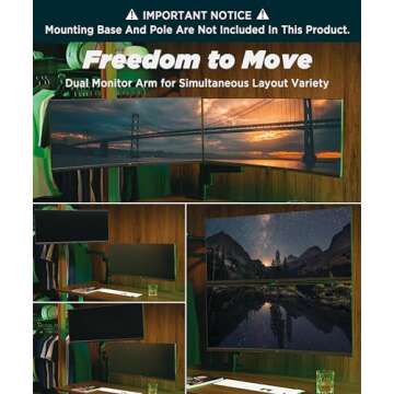 ULTRARM Heavy Duty Extension Arm [Accessory Only - Requires MA20P-S Single Monitor Arm for Use] Dual 49" Vertical Stacked Monitor Mount Height Adjustable - 100x100 VESA Mount, Black, MA20P-A