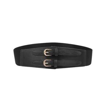 Kajeer Elastic Wide Waist Belt Women - Vintage Cinch Belts Women Wide Stretchy Belt for Dresses(M,Black)