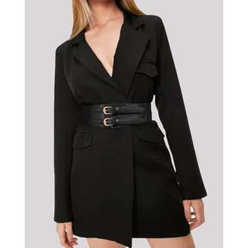 Kajeer Elastic Wide Waist Belt Women - Vintage Cinch Belts Women Wide Stretchy Belt for Dresses(M,Black)