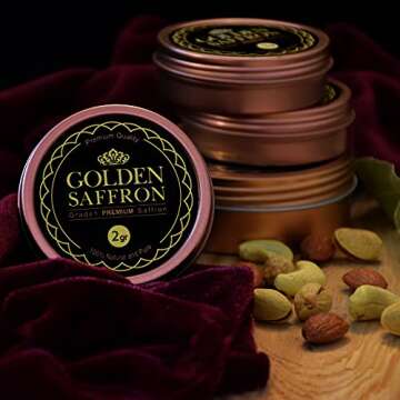 Golden Saffron, Finest Pure Premium All Red Saffron Threads, Grade A+ Super Negin Non-GMO Verified. For Tea, Paella, Rice, Desserts, Golden Milk and Risotto (2 Grams)