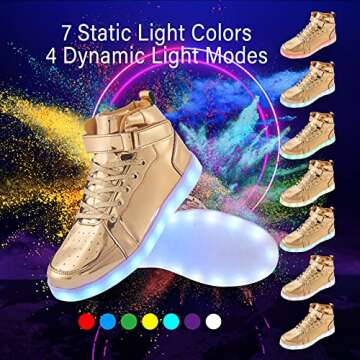 PYYIQI Kids LED Light Up High Top Sneakers for Hip Hop Party Fun