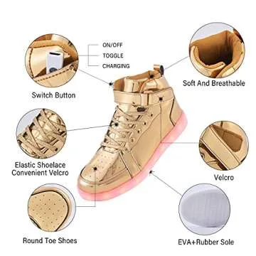 PYYIQI Kids LED Light Up High Top Sneakers for Parties