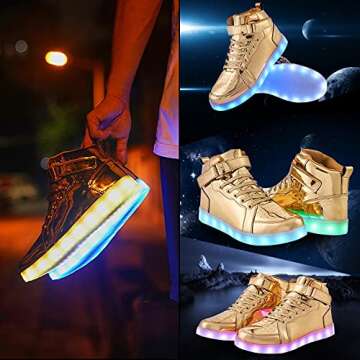 PYYIQI Kids LED Light Up High Top Sneakers for Parties