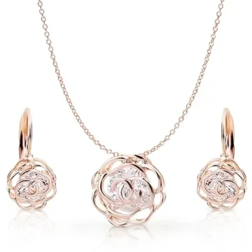 Crystalline Azuria Women 18K Rose Gold Plated White Crystal Roses Flowers Necklace and Earrings Set ...