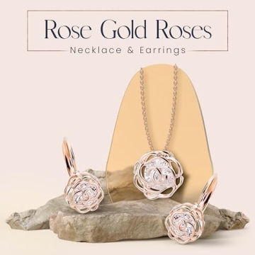 Crystalline Azuria Women 18K Rose Gold Plated White Crystal Roses Flowers Necklace and Earrings Set for Women Wedding Party Bridal Bridesmaid Accessories