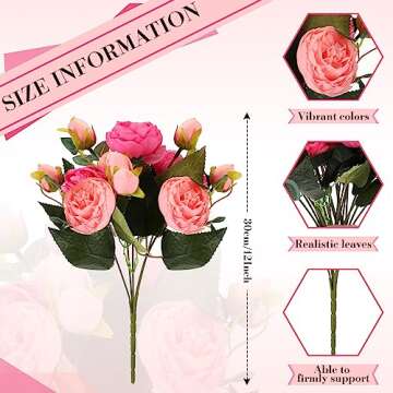Sherr 16 Bundles Fake Peony Flowers Stain Silk Vintage Artificial Peonies Flower Bouquet Faux Peony Flower Arrangement for Valentine Wedding Birthday Table Home Vase Decoration (Mixed Pink)