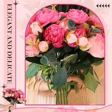 Sherr 16 Bundles Fake Peony Flowers Stain Silk Vintage Artificial Peonies Flower Bouquet Faux Peony Flower Arrangement for Valentine Wedding Birthday Table Home Vase Decoration (Mixed Pink)