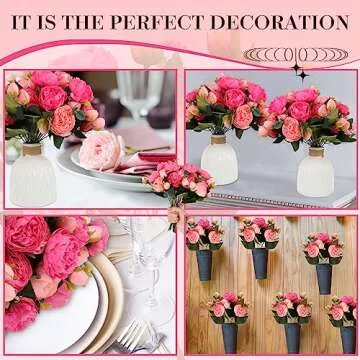 Sherr 16 Bundles Fake Peony Flowers Stain Silk Vintage Artificial Peonies Flower Bouquet Faux Peony Flower Arrangement for Valentine Wedding Birthday Table Home Vase Decoration (Mixed Pink)