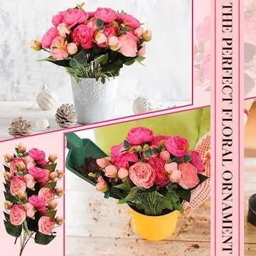 Sherr 16 Bundles Fake Peony Flowers Stain Silk Vintage Artificial Peonies Flower Bouquet Faux Peony Flower Arrangement for Valentine Wedding Birthday Table Home Vase Decoration (Mixed Pink)