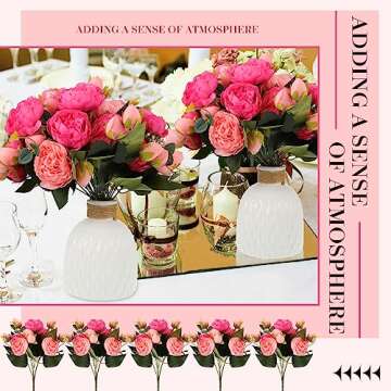 Sherr 16 Bundles Fake Peony Flowers Stain Silk Vintage Artificial Peonies Flower Bouquet Faux Peony Flower Arrangement for Valentine Wedding Birthday Table Home Vase Decoration (Mixed Pink)