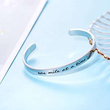 LParkin Marathon Runners Gifts Bracelet Running Jewelry Men Women One Mile At A Time Bracelet 1/4” x 6" Stainless Steel Polished Finish