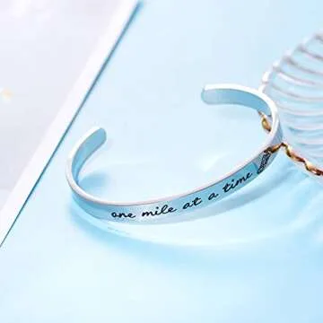LParkin Marathon Runners Gifts Bracelet Running Jewelry Men Women One Mile At A Time Bracelet 1/4” x 6" Stainless Steel Polished Finish