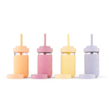 Elk and Friends Kids & Toddler Cups | The Original Glass Mason jars 12 oz with Silicone Sleeves & Si...