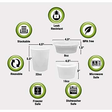 Deli Containers with Airtight Lids 60 Set (8oz-20 Set, 16oz-20 Set, 32oz-20 Set) Perfect for Slime, ...
