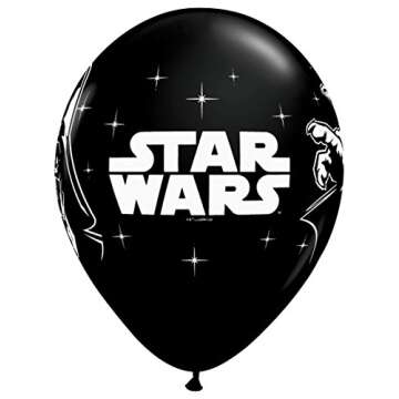Qualatex Star Wars Biodegradable Latex Balloons Onyx Black with White Prints All-Around of Darth Vader and Yoda, 11-Inch Round (12-Units)