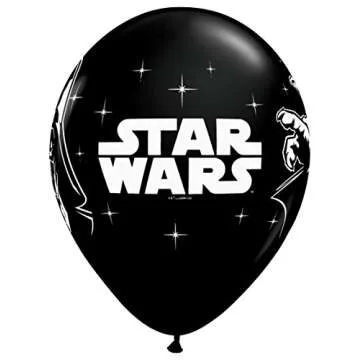 Qualatex Star Wars Biodegradable Latex Balloons Onyx Black with White Prints All-Around of Darth Vader and Yoda, 11-Inch Round (12-Units)