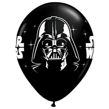 Qualatex Star Wars Biodegradable Latex Balloons Onyx Black with White Prints All-Around of Darth Vader and Yoda, 11-Inch Round (12-Units)