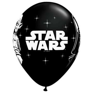 Qualatex Star Wars Biodegradable Latex Balloons Onyx Black with White Prints All-Around of Darth Vader and Yoda, 11-Inch Round (12-Units)