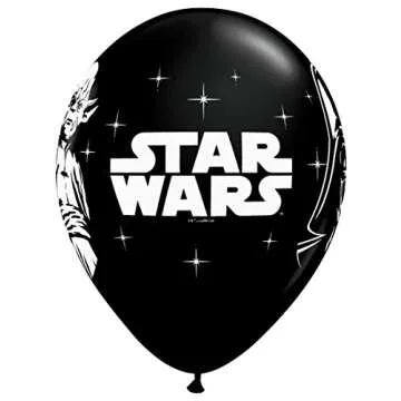 Qualatex Star Wars Biodegradable Latex Balloons Onyx Black with White Prints All-Around of Darth Vader and Yoda, 11-Inch Round (12-Units)