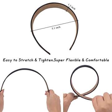 Wecoe 10 Pack Black Satin Wide 1.3 Inch Non-Slip Fashion Halloween DIY Plain Solid Hair Bands for Wo...