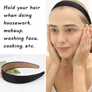 Wecoe 10 Pack Black Satin Wide Non-Slip Hair Bands