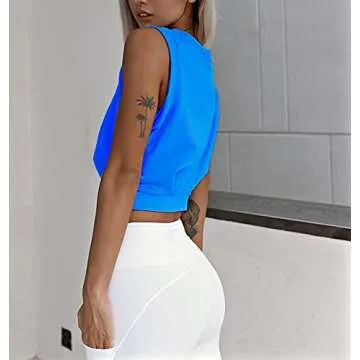 ARRIVE GUIDE Workout Crop Tops for Women Cute Loose Fit Tank Top Casual Summer Yoga Athletic Sports Cinched Waist Cropped Cap Sleeve Gym Cotton T Shirts M Klein Blue
