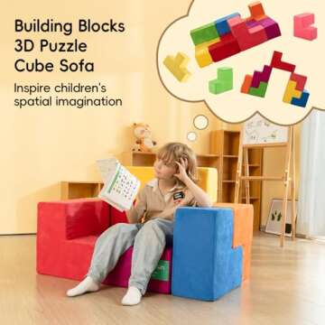 Frolic & Fun Modular Kids Play Couch, 7PCS Sectional Sofa for Building Forts, Pillow Forts, Soma Cube Blocks, Playroom Foam Cushion