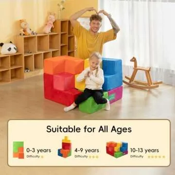 Frolic & Fun Modular Kids Play Couch, 7PCS Sectional Sofa for Building Forts, Pillow Forts, Soma Cube Blocks, Playroom Foam Cushion