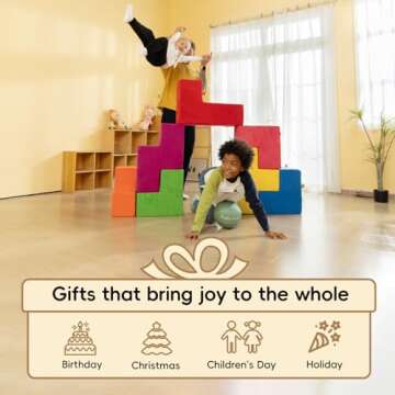 Frolic & Fun Modular Kids Play Couch, 7PCS Sectional Sofa for Building Forts, Pillow Forts, Soma Cube Blocks, Playroom Foam Cushion