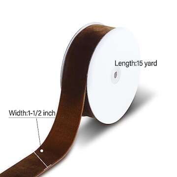 15 Yards Velvet Ribbon 1-1/2 Inch Single Face Brown Velvet Ribbon Spool Prefect for Wedding, Ribbon ...